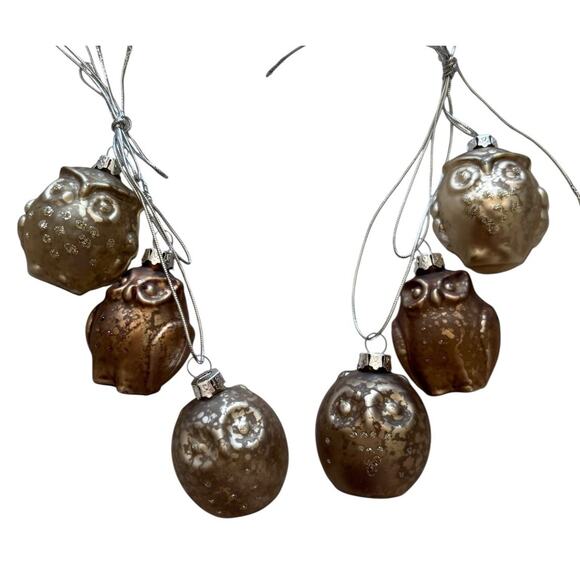 6 Christmas Ornament Glass Owl Cluster Raz Imports Silver Copper Gold Antiqued - Picture 1 of 10